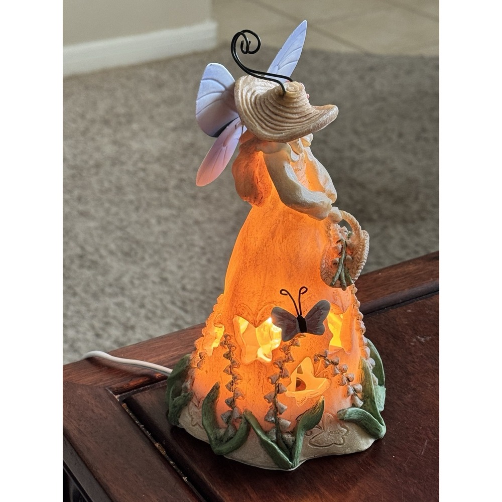 Vintage Ceramic Garden Fairy Butterfly Floral Table Desk Lamp Night Light - Picture 2 of 16